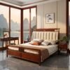 Solid Wood Cozy Upholstered Bed M810H Brown