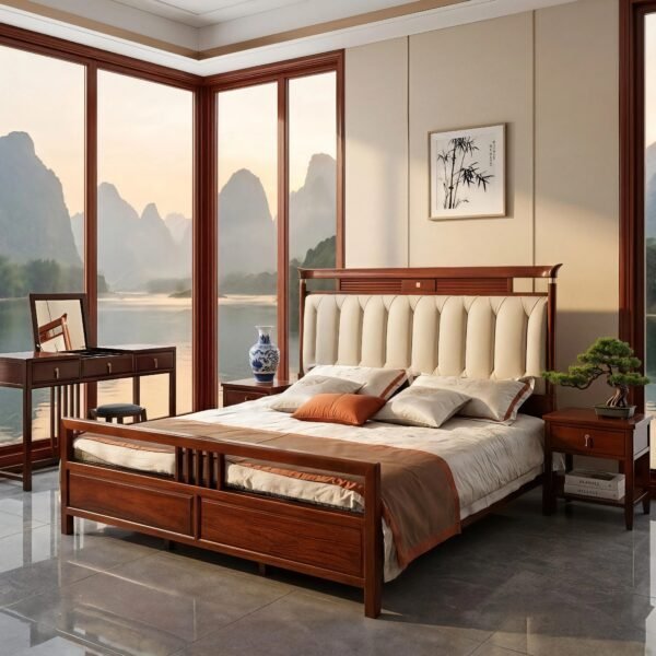 Solid Wood Cozy Upholstered Bed M810H Brown