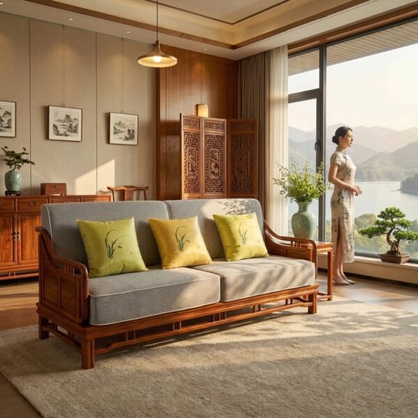 Mahogany Sofa with Blue and White Porcelain Decoration M801A