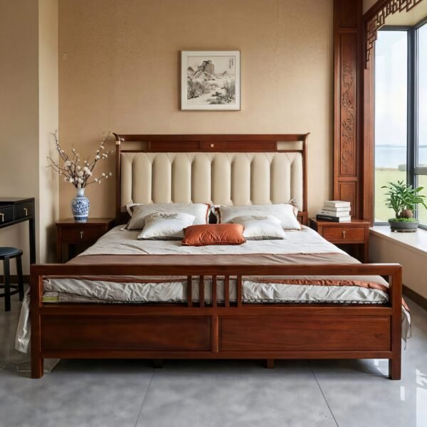 Solid Wood Cozy Upholstered Bed M810H Brown