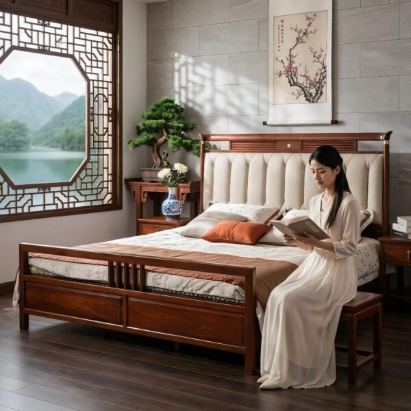 Solid Wood Cozy Upholstered Bed M810H Brown