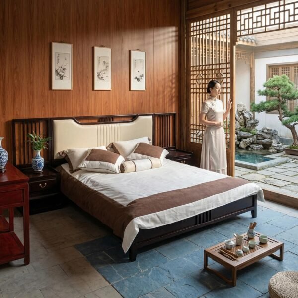 Mahogany Bed with Auspicious Cloud Patterns