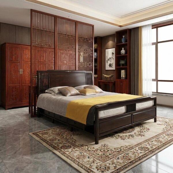 Wooden Board Mahogany Bed with Elegant Style