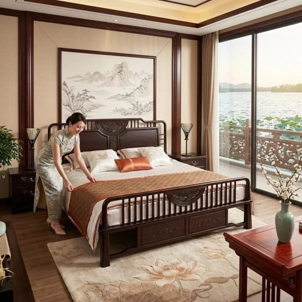 New Chinese-Style Peony Wooden Board Bed M810B
