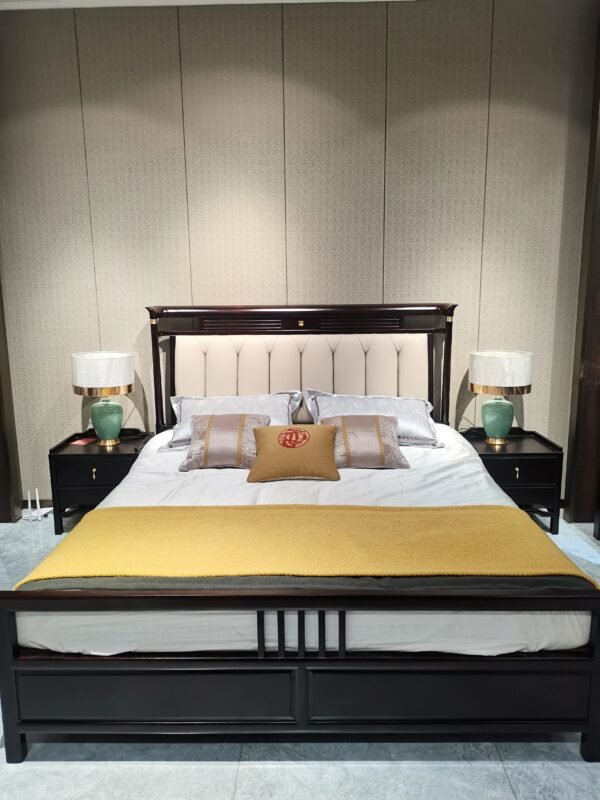 Solid Wood Cozy Upholstered Bed M810H Black