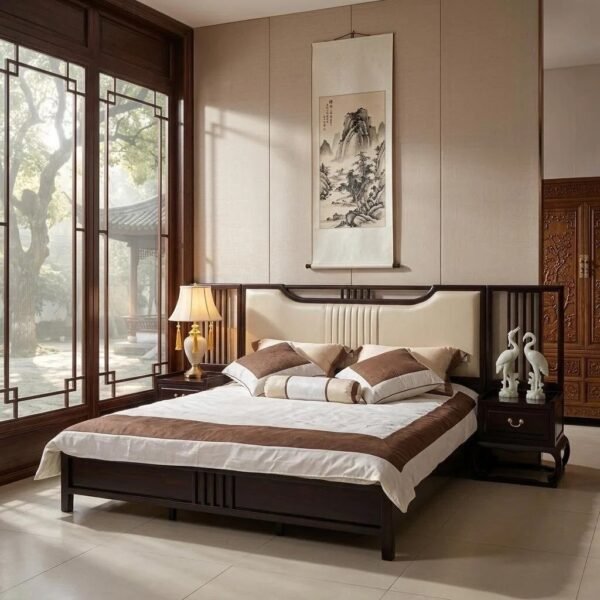 Mahogany Bed with Auspicious Cloud Patterns