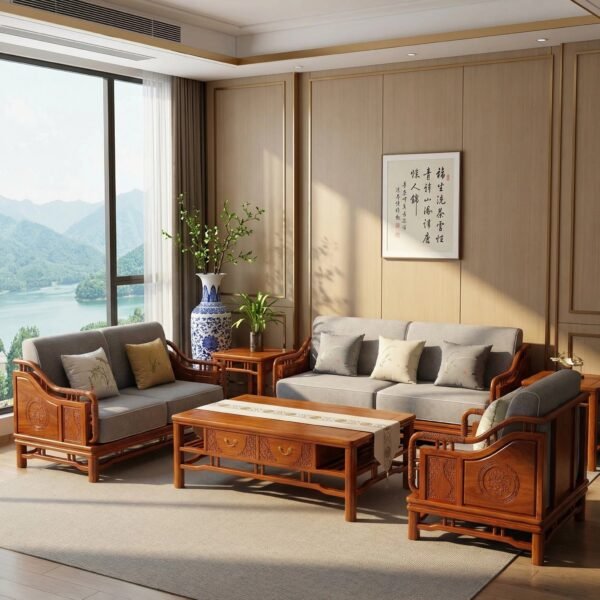 Mahogany Sofa with Blue and White Porcelain Decoration M801A