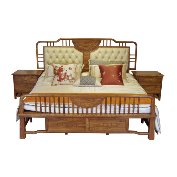 Redwood New Chinese-Style Peony Upholstered Bed