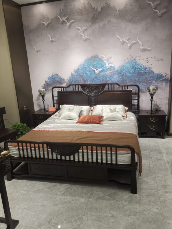 New Chinese-Style Peony Wooden Board Bed M810B