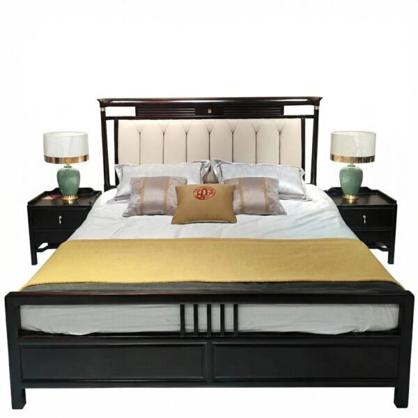Solid Wood Cozy Upholstered Bed M810H Black