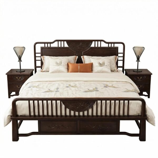 New Chinese-Style Peony Wooden Board Bed M810B